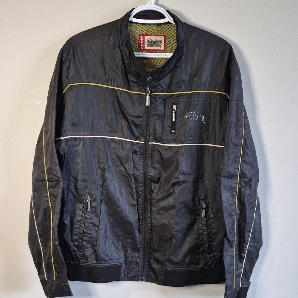Levi's Racing-Style Bomber Jacket, Men's Size XL - Jet Black with Speed Stripes